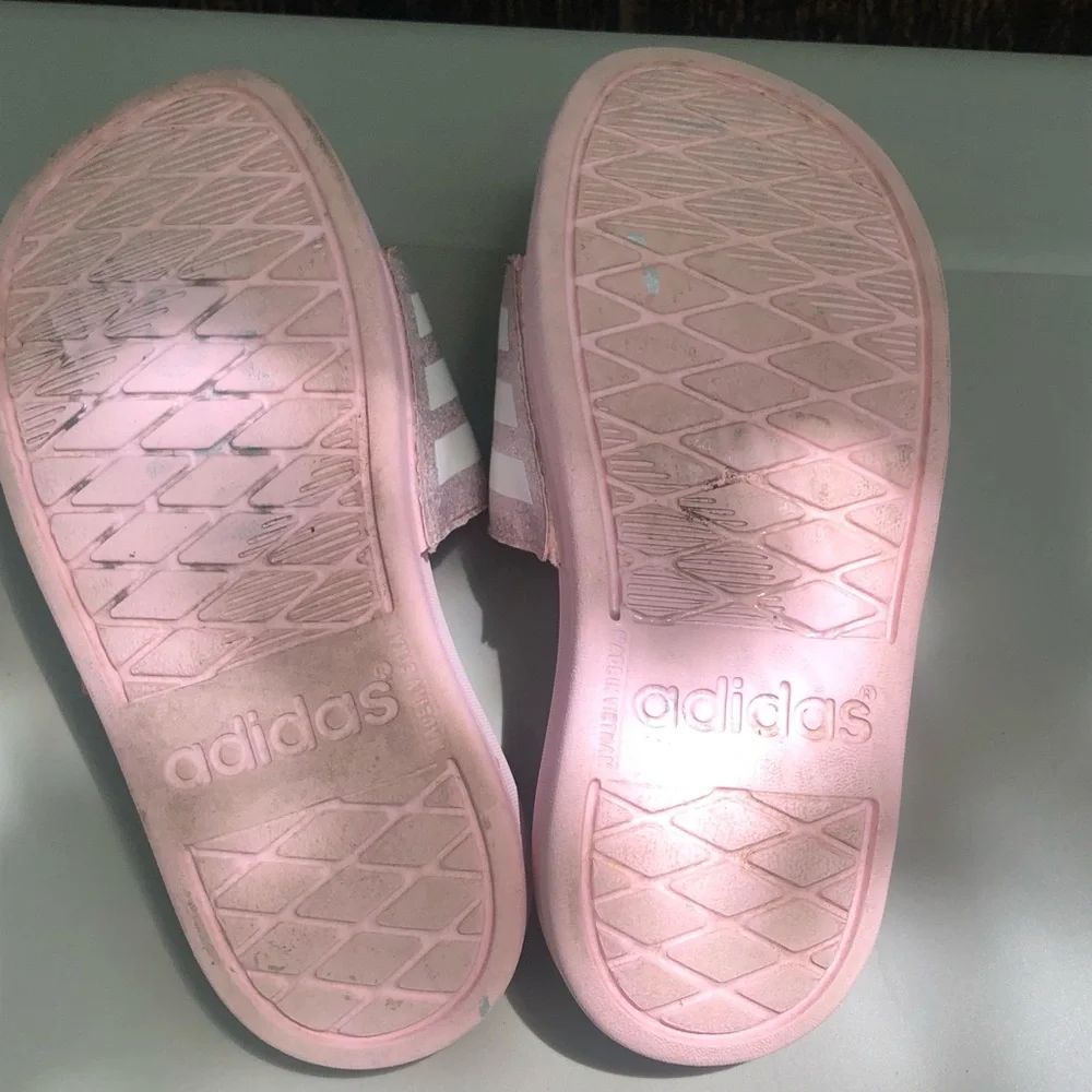 Adidas Kids' Pink Slide Sandals with White Stripes